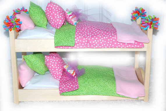 Double Doll Bunk Bed - Cotton Candy Doll Bunk Bed - Fits Ag Doll And 18 Inch Dolls