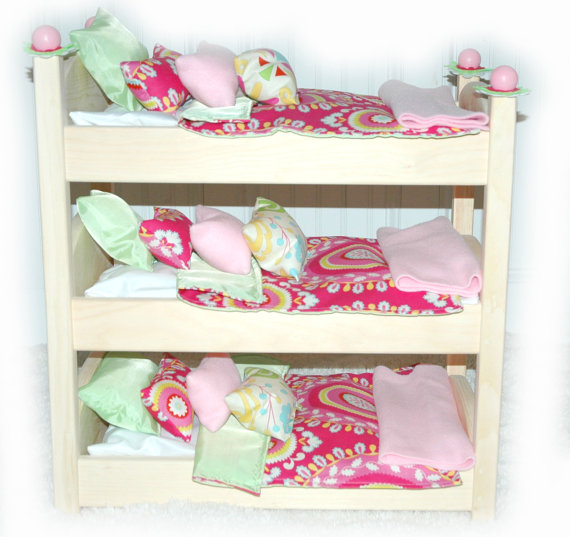 Triple Doll Bed - Kumani Garden Triple Bunk - Fits 18 Inch Dolls And Ag Dolls - American Girl Furniture
