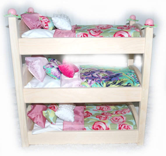 Triple Doll Bunk Bed - Rose Garden American Made Girl Doll Bed - Fits Ag Doll And 18 Inch Dolls