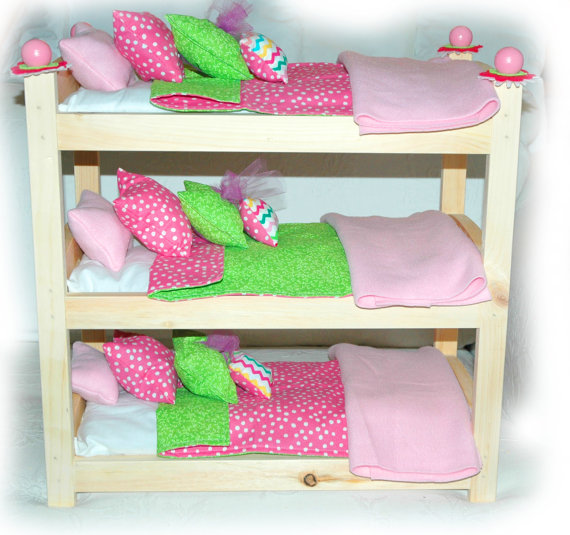 Triple Doll Bunk Bed - Cotton Candy American Made Girl Doll Bunk Bed - Fits Ag Doll And 18 Inch Dolls
