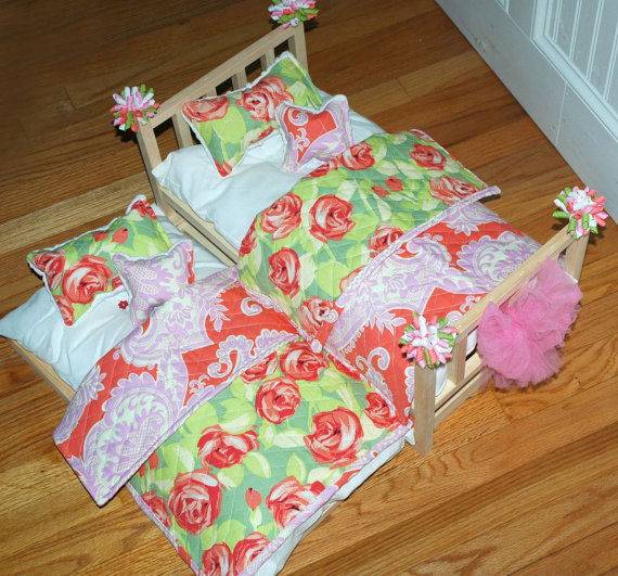 American Girl Doll Bed - Spring Roses Trundle Bed -fits American Girl Dolls And 18 Inch Dolls