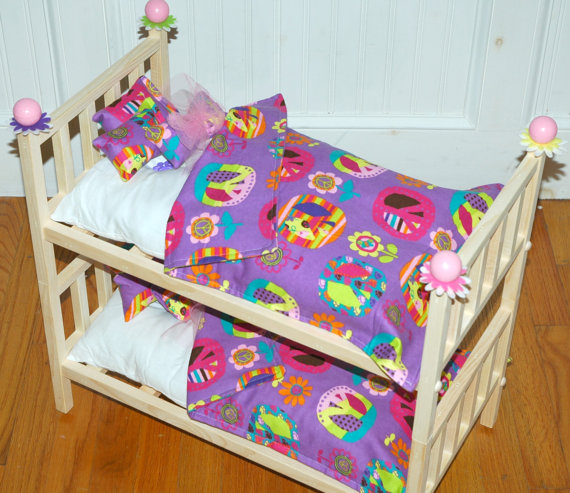 Doll Bunk Bed - Purple Peace Julie Bunk Bed - Fits American Girl Doll And 18 Inch Dolls
