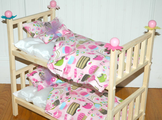 Doll Bunk Bed - Sweetie Bunk Bed With Sweetcakes Bedding - Fits American Girl Doll And 18 Inch Dolls