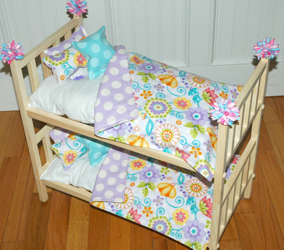Doll Bunk Bed - Bunk Bed With Girls Only Bedding - Fits American Girl Doll And 18 Inch Dolls