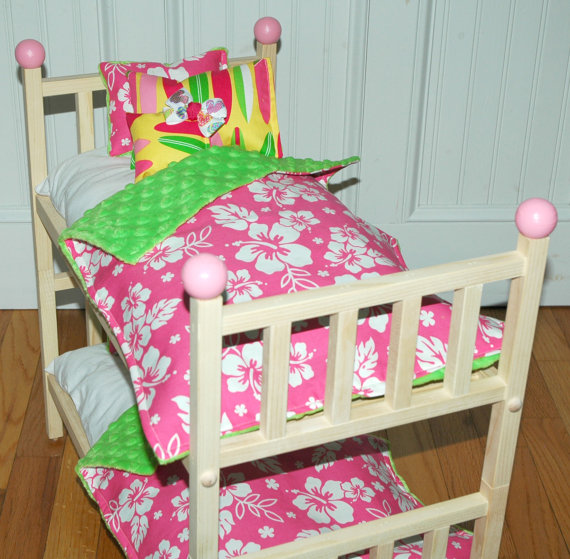 American Girl Doll Bed - Kanani Bunk Bed With Hawaiian Bedding - Fits American Girl Doll And 18 Inch Dolls